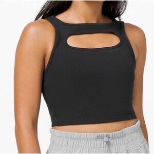 Lululemon Ribbed Cutout Crop Tank Top Womens 12 Black Excellent Athleisure